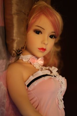 TPE Realistic Sex Doll MINI 100cm pelle di grano capelli ricci rosa bella gonna rosa